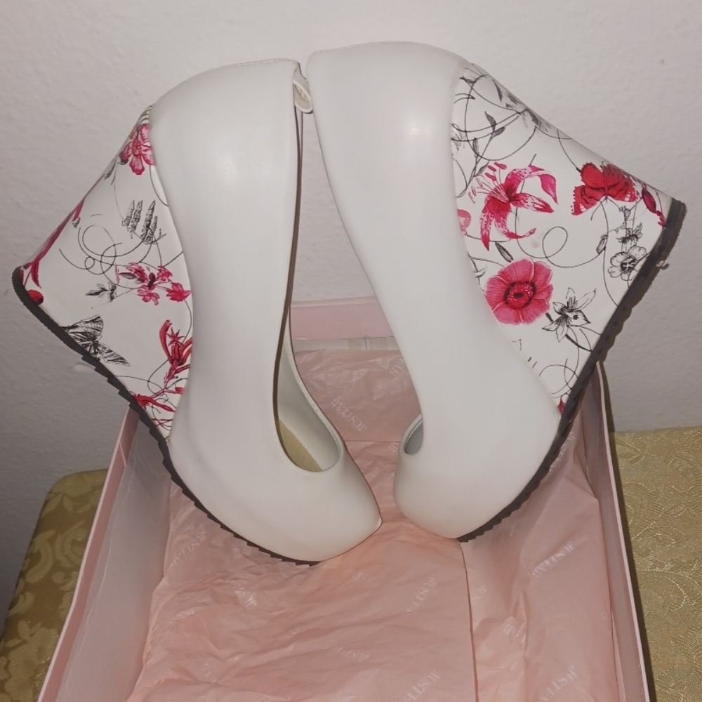 Ferndule Womens Comfort Round Closed Toe Wedge Heel Floral Print Shoes (10 U.S.)